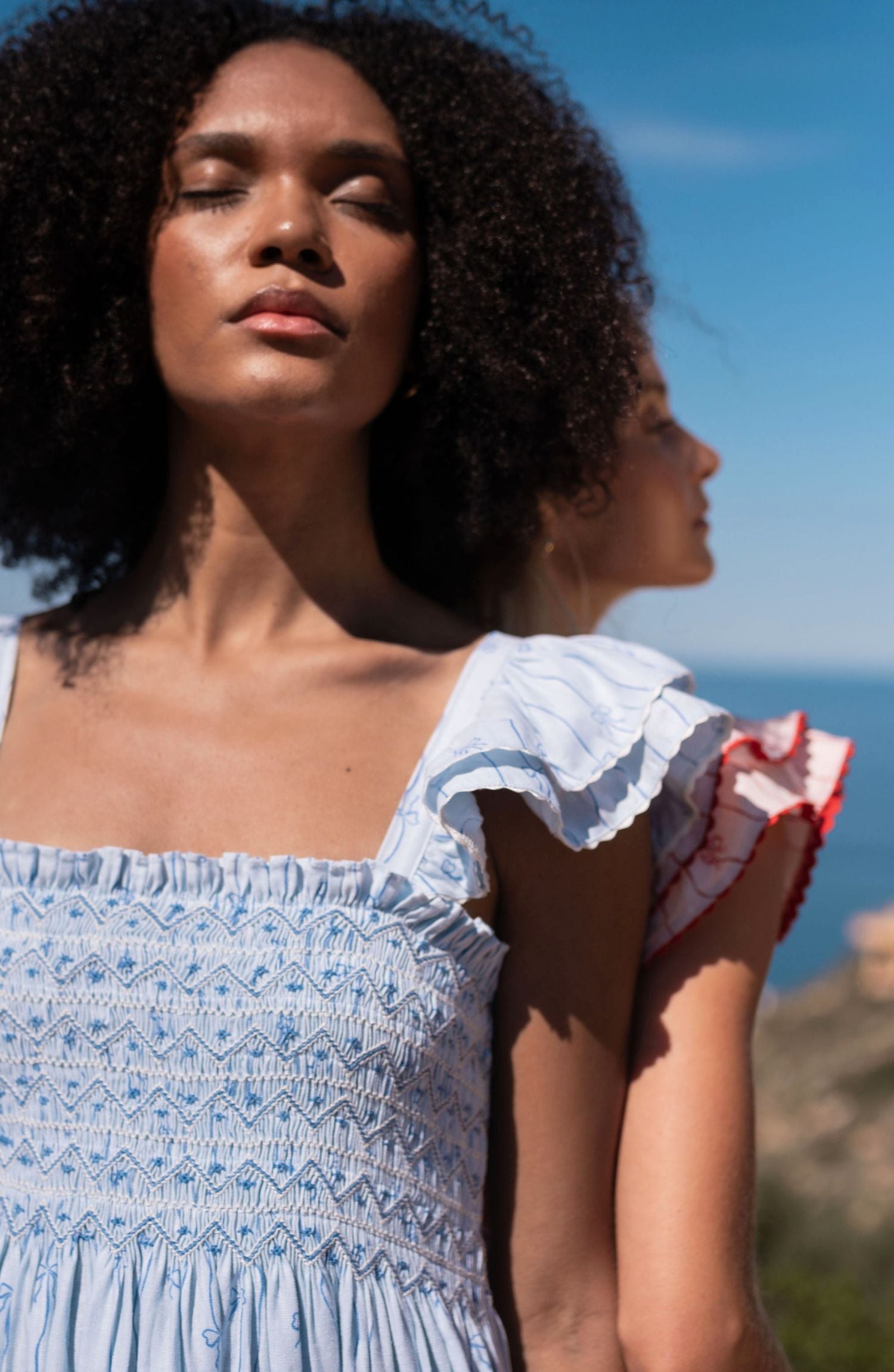 Octavia Hill Dress Blue Ribbons with Summer Skies Hand Smocking