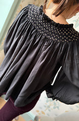 Cleopatra Blouse Obsidian Silk Cotton with All That Glitters Hand Smocking Edition 31