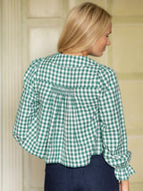Marie Curie Blouse Holly Gingham with Mistletoe Hand Smocking