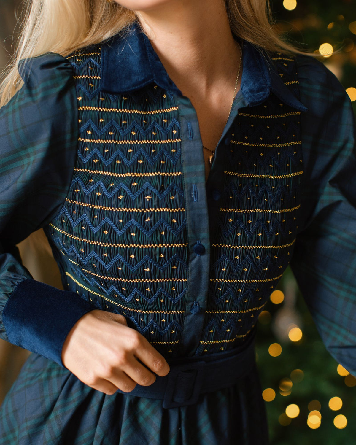 Woodhull Dress Kinross Tartan with Royal Navy Hand Smocking
