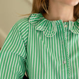 Bronte Blouse Kelly Green Stripes with Sea Spray Embroidery