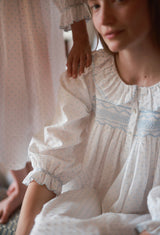 Nightingale Women's Dress Forget Me Not Plumetti with Delphinium Hand Smocking