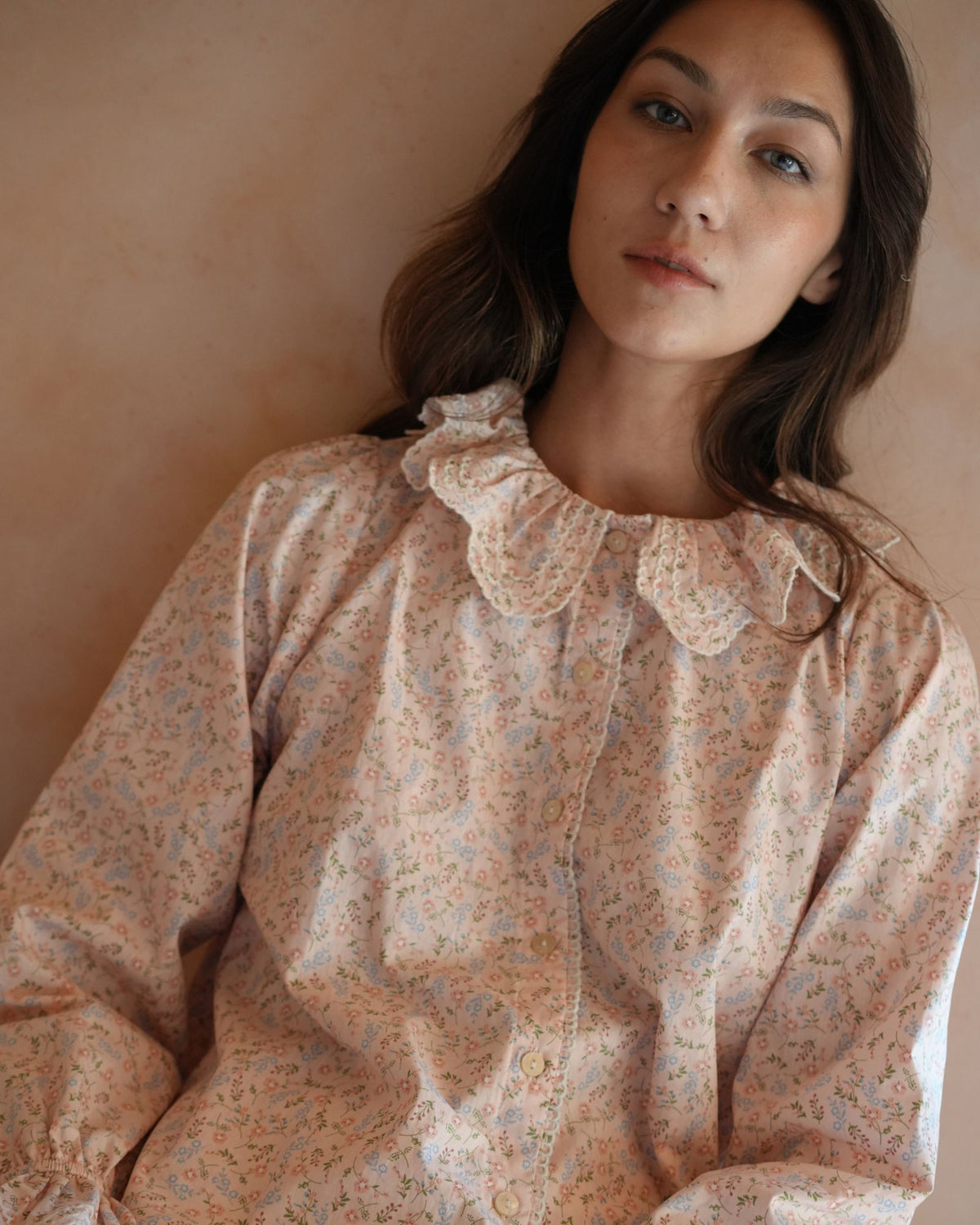 Bronte Blouse Spring Floral with Paperwhite Embroidery