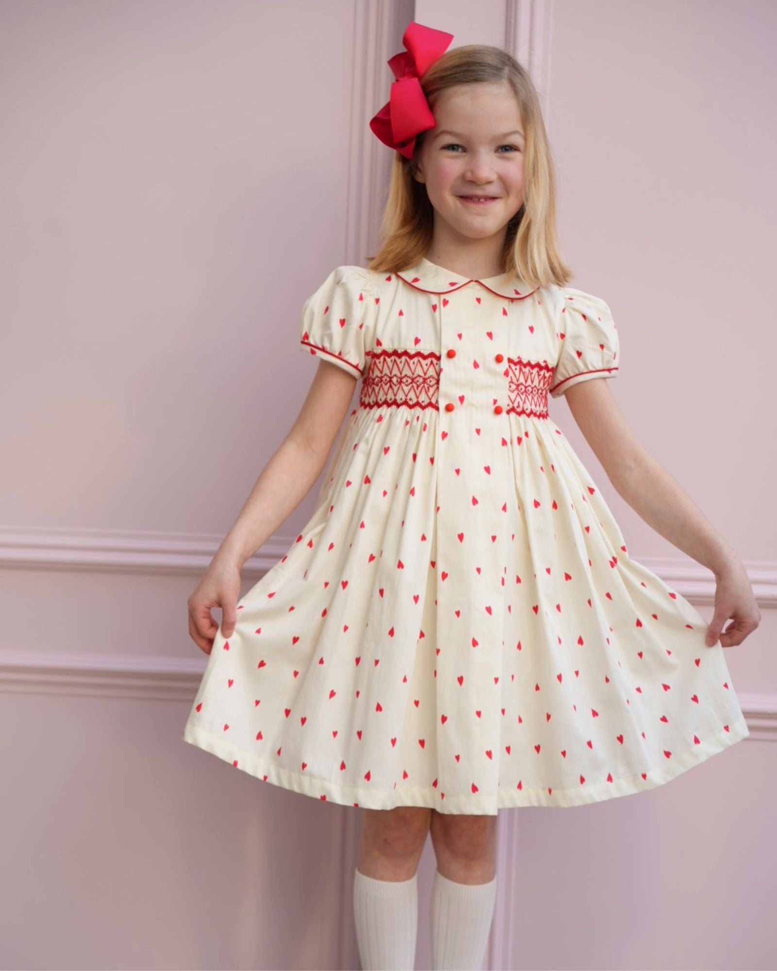 Thatcher Dress Loveheart Cotton Lawn with My Funny Little Valentine Hand Smocking