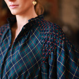 Aloha Wanderwell Dress McLaren Tartan with Cranberry Hand Smocking