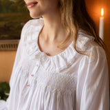 Nightingale Women's Dress Moonstone Cotton with Lattice Smocking and Embroidered Heart Buttons