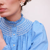 Pom x Smock London Scholl Blouse Paperwhite Ditsy with Snowdrop Hand Smocking Edition 61