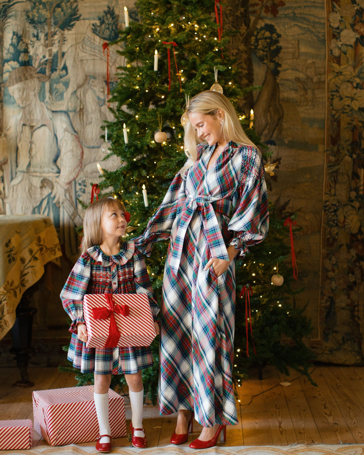 Elizabeth Blackwell Dress MacBeth Tartan with Holly Berry Hand Smocking