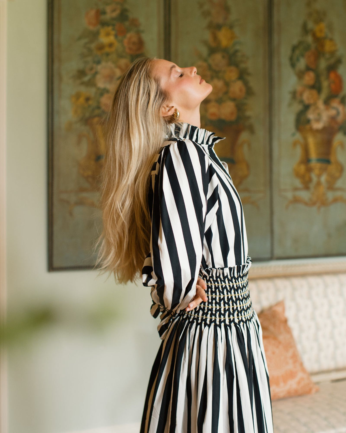 Maxi Sullivan Skirt Palais Royale Stripe with Golden Onyx Hand Smocking
