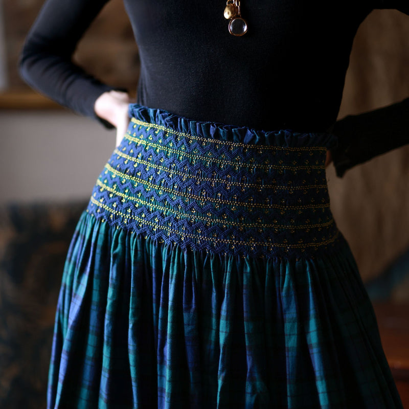 Sullivan Women's Skirt Black Watch Tartan with Royal Navy Hand Smocking