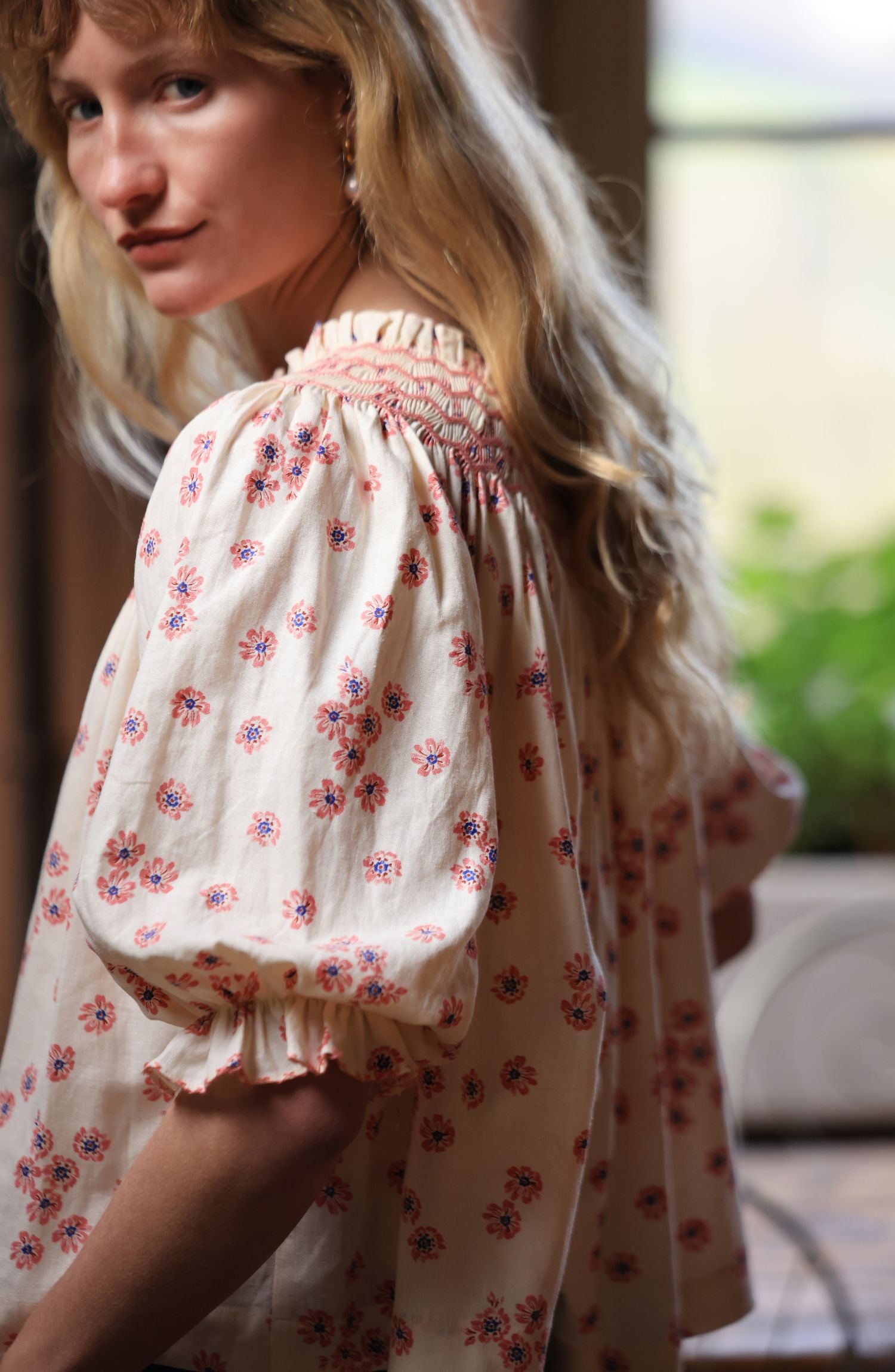 Cleopatra Blouse Painted Petals with Blush Hand Smocking Edition 38