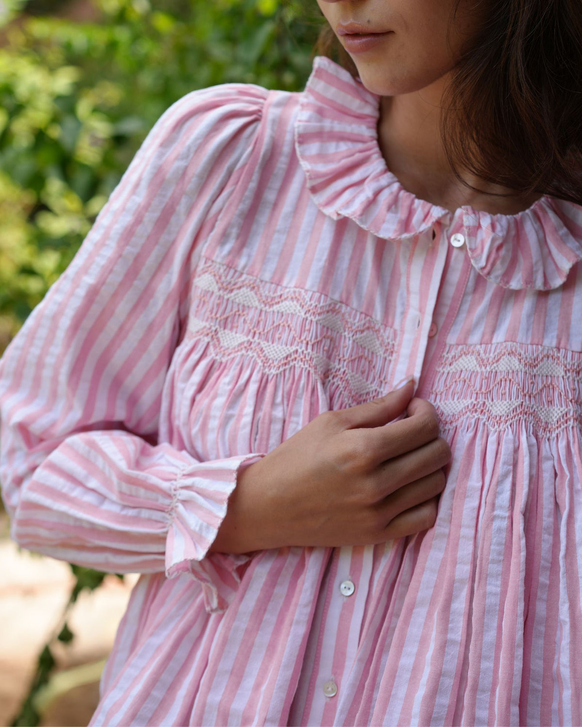 Betsy Fry Blouse Georgia Peach Stripe with Milkshake Hand Smocking Edition 21