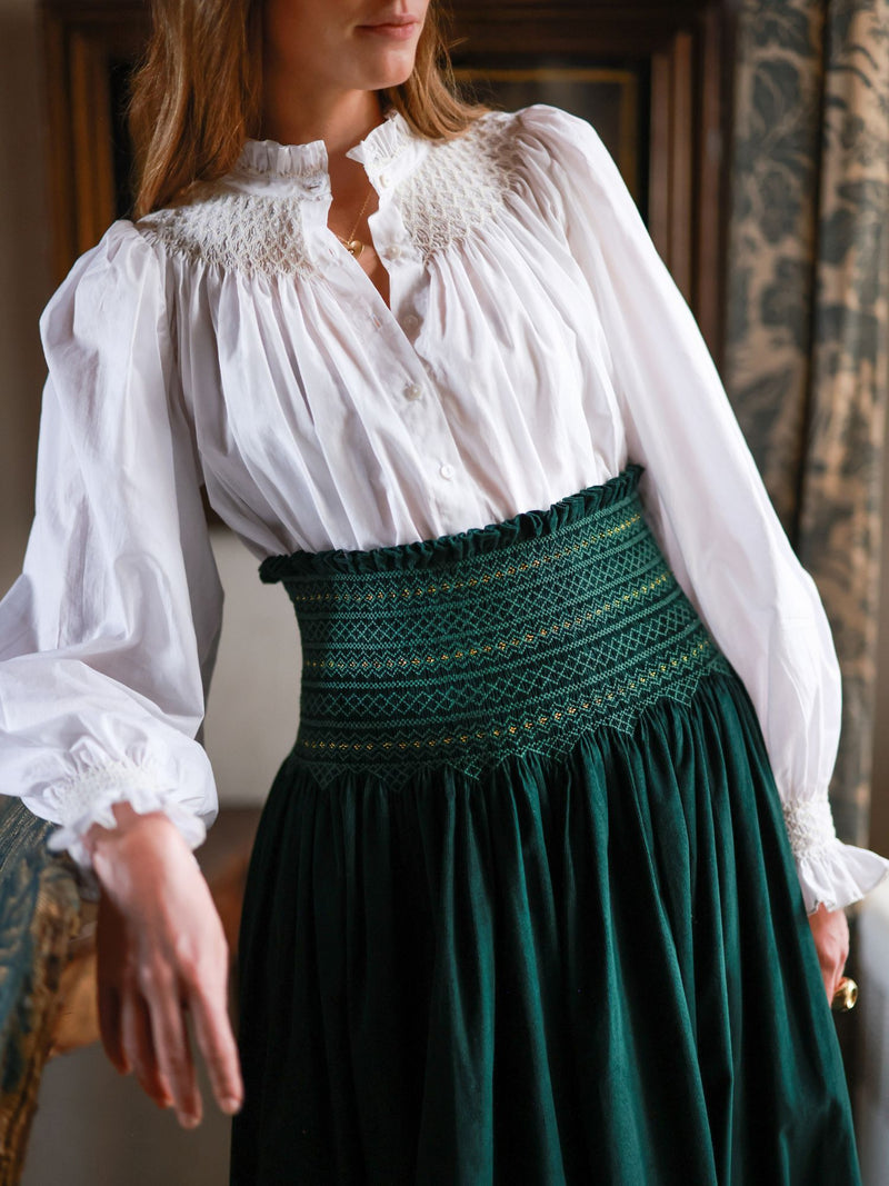 Sullivan Women's Skirt Pine Tree Needlecord with Nordic Sparkle Hand Smocking