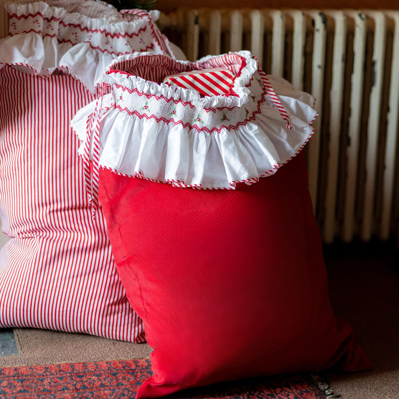 Edit58 x Smock London Crimson Needlecord Sack with Holly Hand Smocking