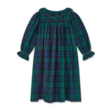 Nightingale Girls Dress Black Watch Tartan With Golden Hearts Hand Smocking