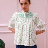 Scholl Blouse Frog Polka cotton with Jade Hand Smocking Edition 59
