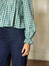 Marie Curie Blouse Holly Gingham with Mistletoe Hand Smocking