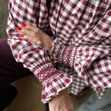 Pom x Smock London Scholl Blouse Mulled Wine Gingham Brushed Cotton with Spiced Cinnamon Hand Smocking Edition 53