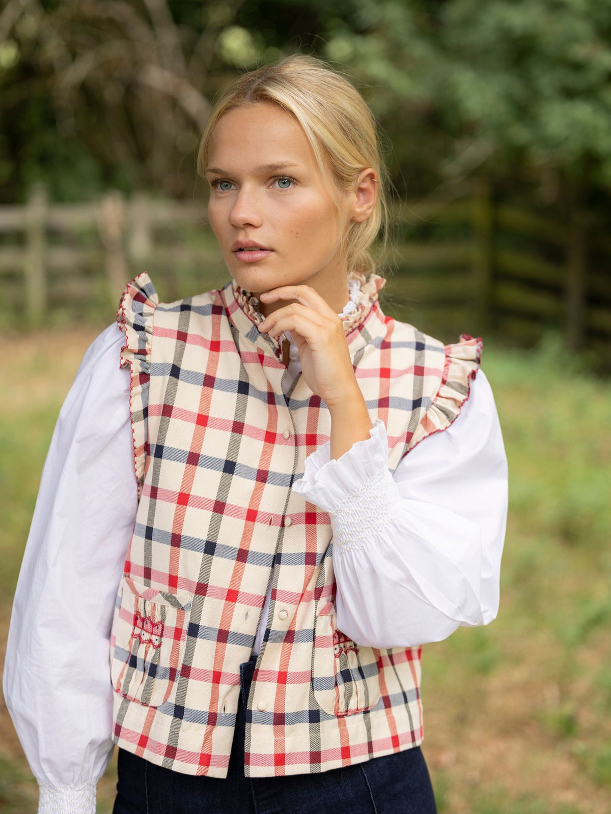 C J Walker Waistcoat Tartan with Crimson and Navy Hand Smocking Edition 7