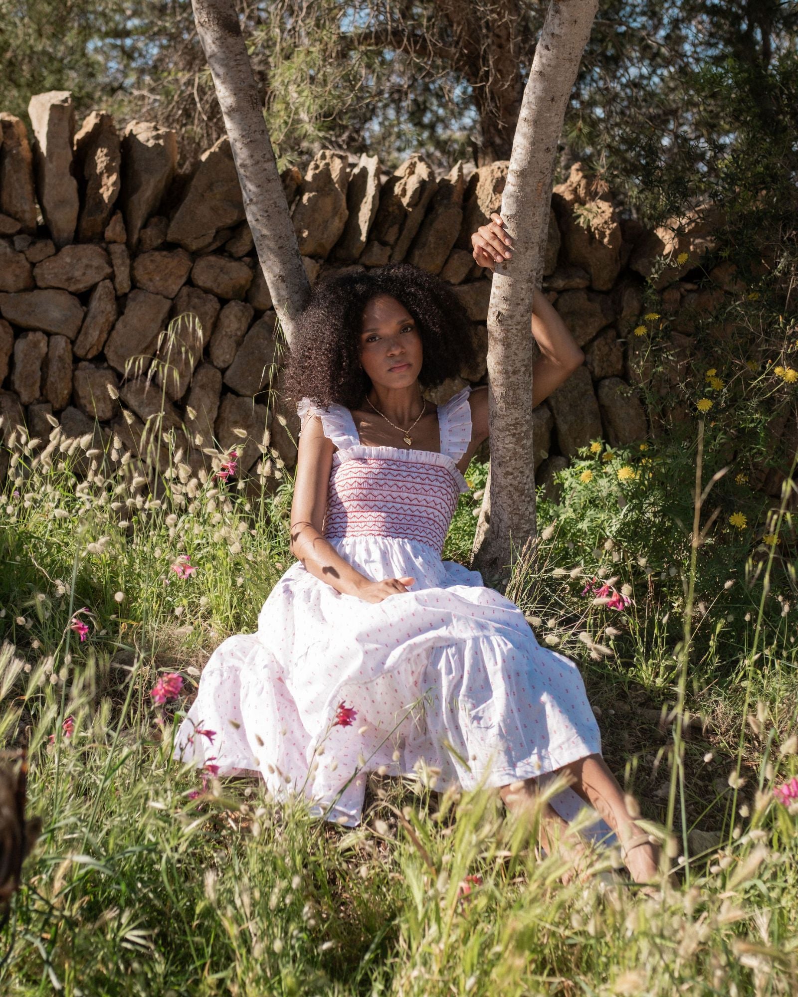 Rachel Carson Dress Cherry Pop Plumetti with Big Love Hand Smocking
