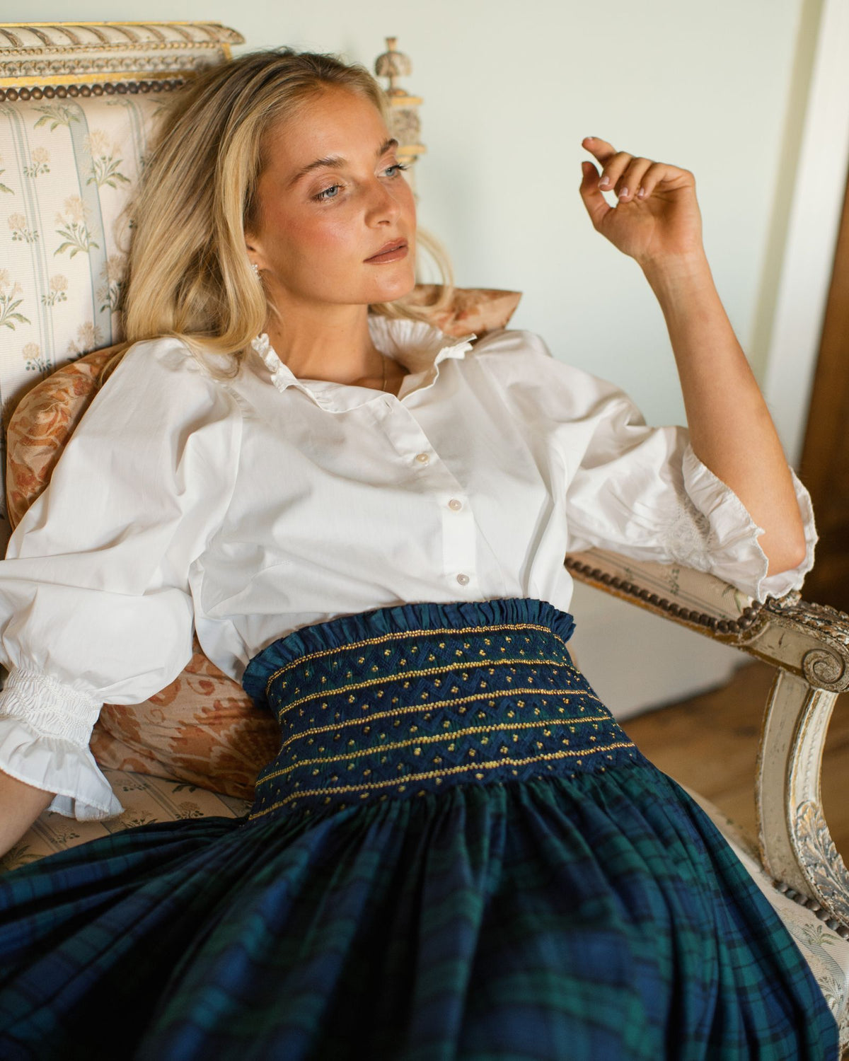 Sullivan Women's Skirt Black Watch Tartan with Royal Navy Hand Smocking