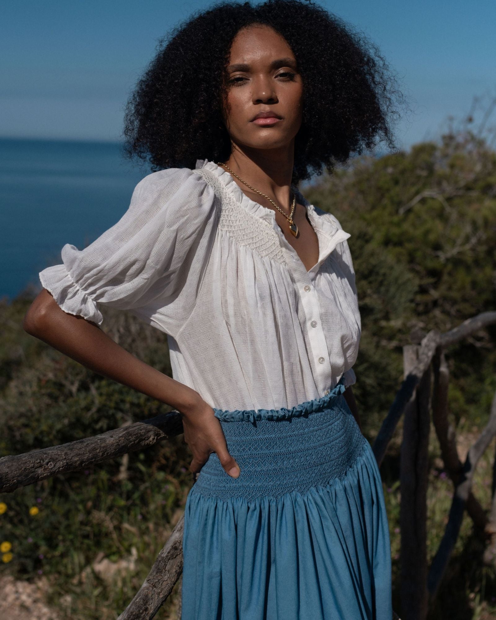 Sullivan Women's Skirt Chambray with Swedish Blue Hand Smocking