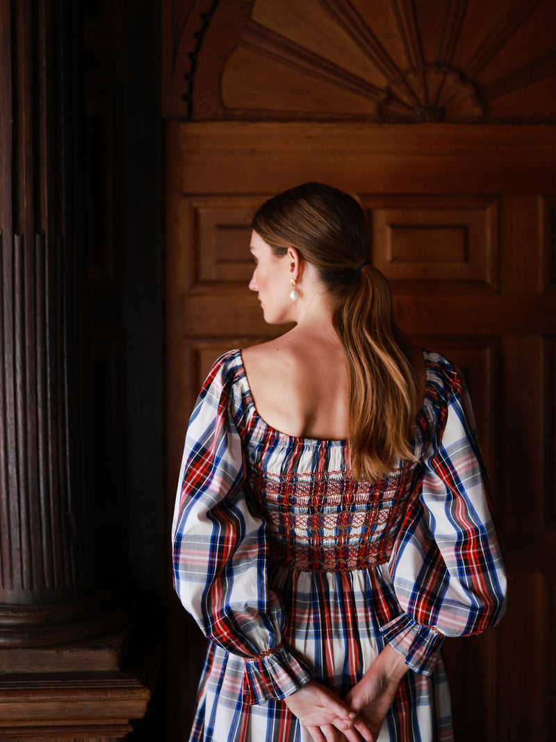 Amelia Earhart Dress Britannia Check with Winter Berry Hand Smocking