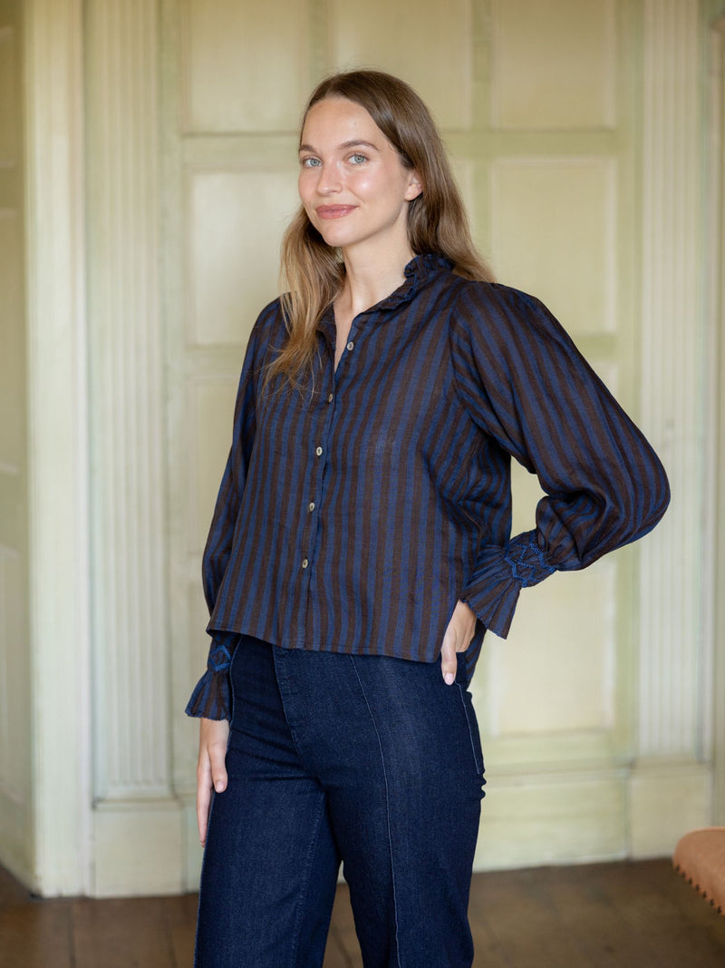 Shelley Blouse Rothko Stripe with Indigo Hand Smocking Edition 15
