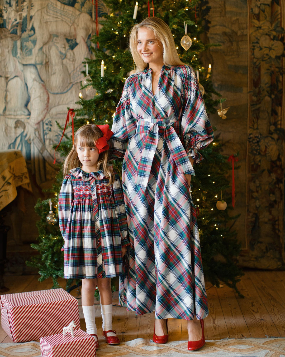 Elizabeth Blackwell Dress MacBeth Tartan with Holly Berry Hand Smocking