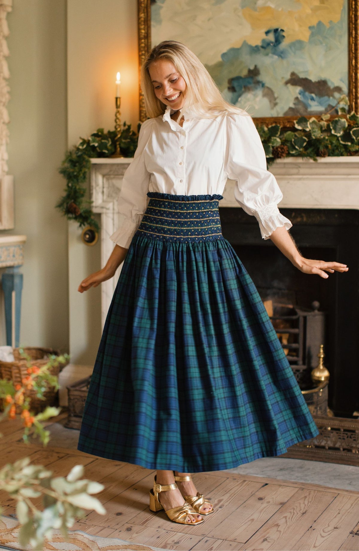Sullivan Women's Skirt Black Watch Tartan with Royal Navy Hand Smocking