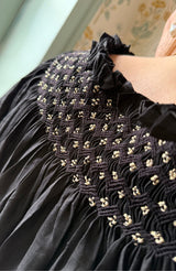 Cleopatra Blouse Obsidian Silk Cotton with All That Glitters Hand Smocking Edition 31