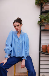 Pom x Smock London Scholl Blouse Paperwhite Ditsy with Snowdrop Hand Smocking Edition 61