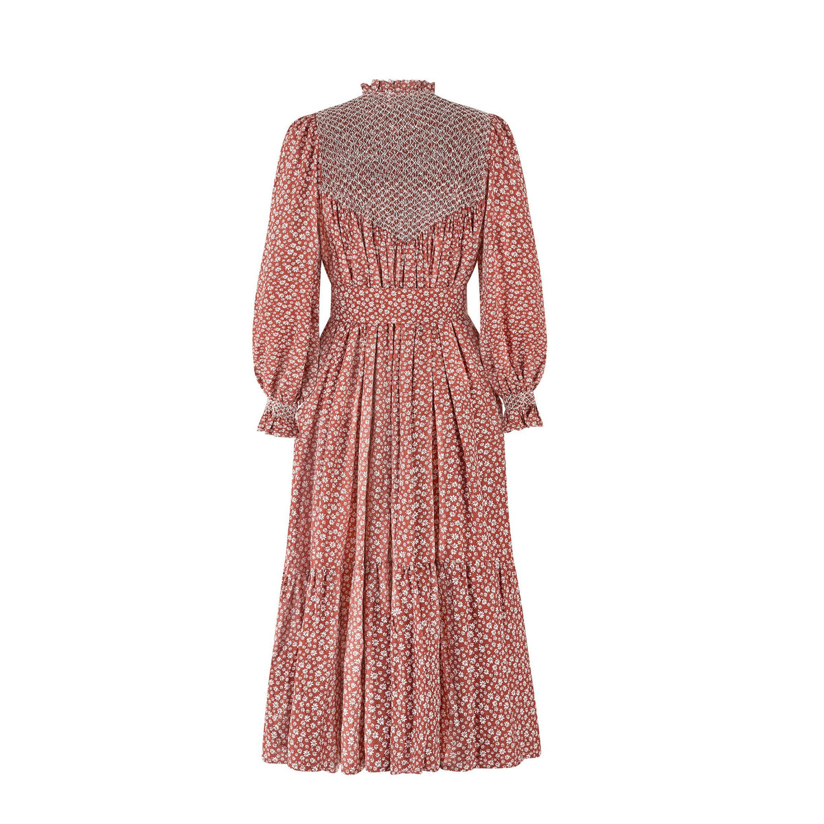 S/M Wu Zetian Women's Dress Terracotta Blooms With Full Moon Hand Smocking