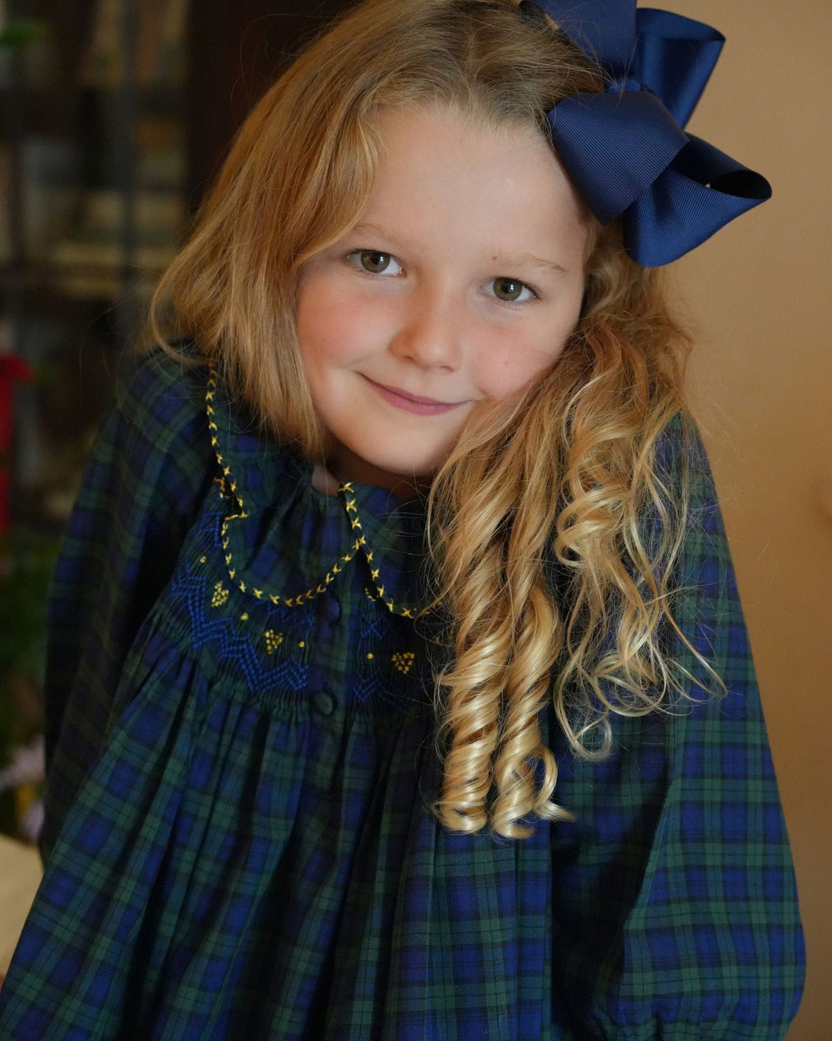 Nightingale Girl's Dress Little Black Watch with Golden Locket Hand Smocking
