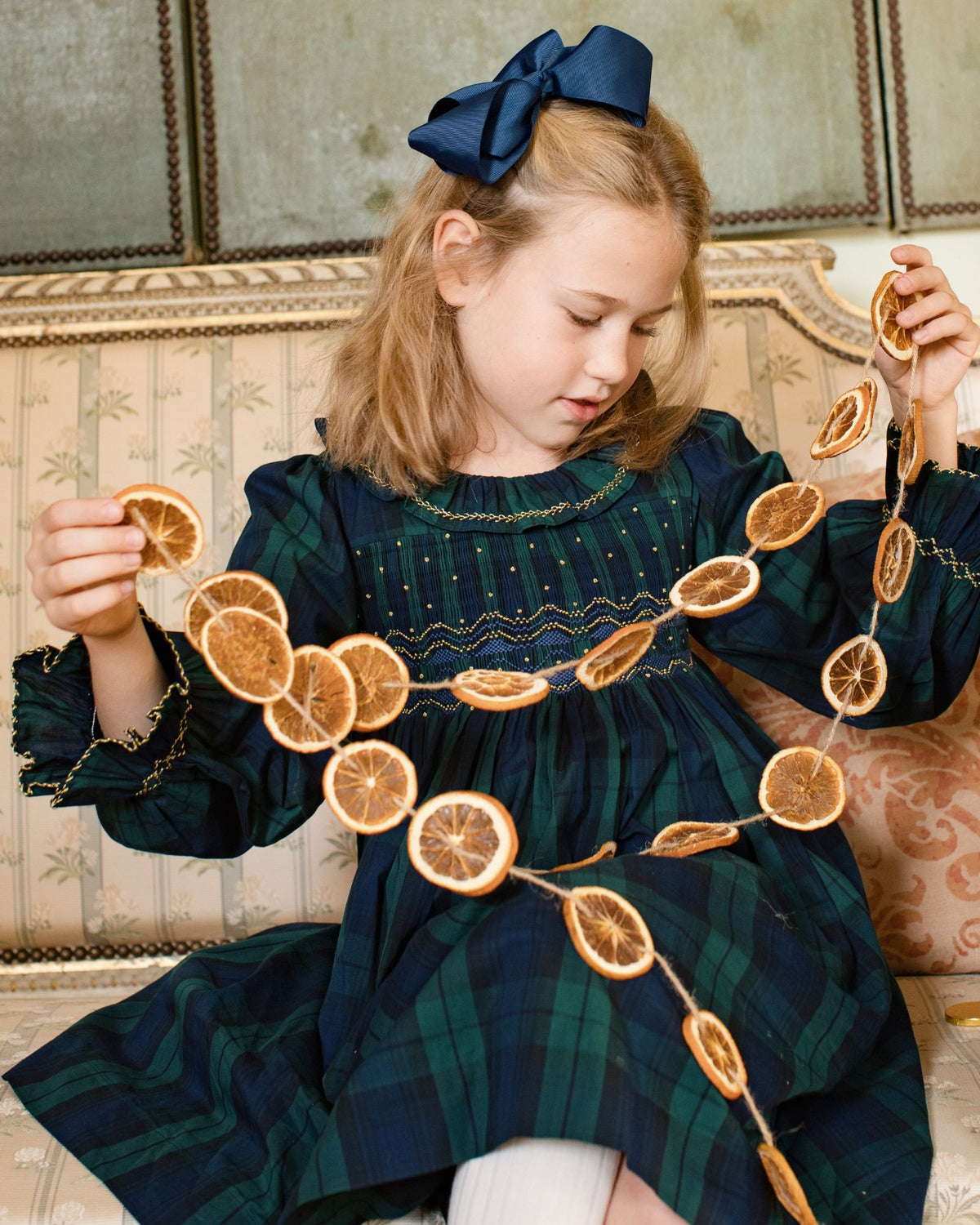 Katherine Johnson Dress Blackwatch Tartan with Midnight Star Hand Smocking