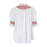 Scholl Women's Summer Blouse White with Pillar Box Red Hand Smocking