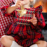 Anna Pavlova Romper Stewart Tartan with Midas’ Touch Hand Smocking