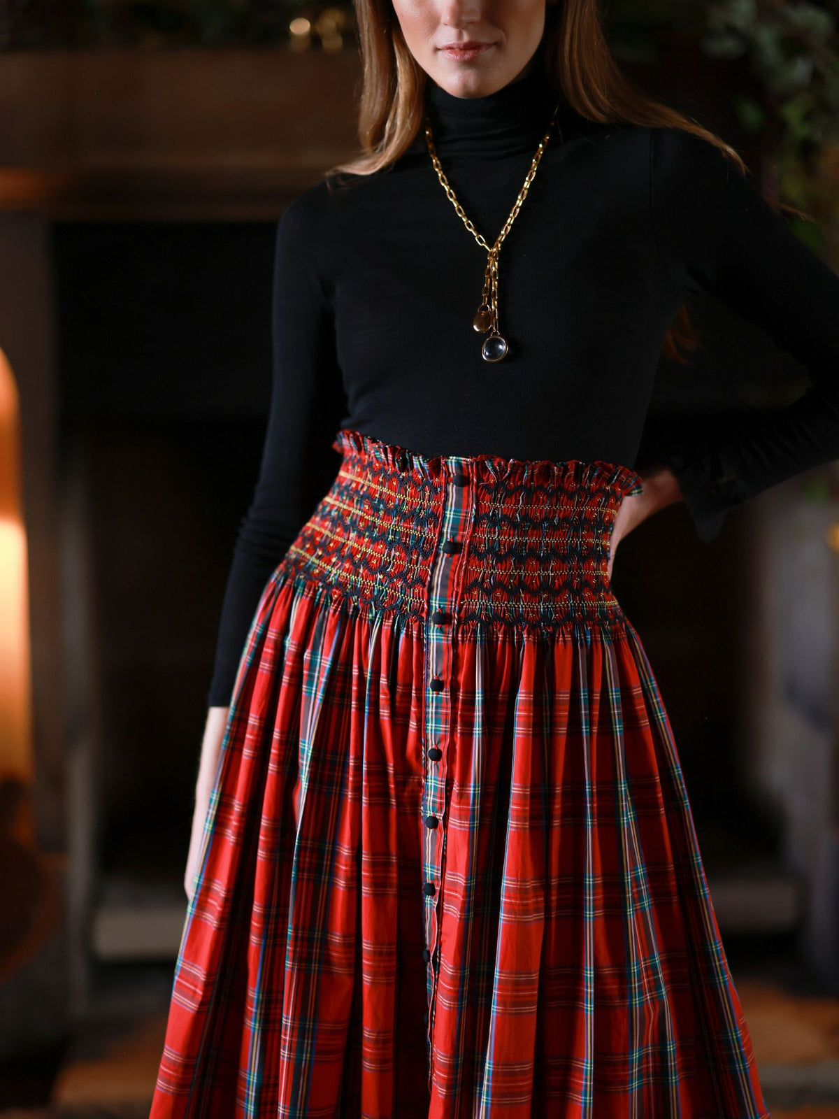 Mary Seacole Women's Skirt Royal Stewart with Nutcracker Hand smocking