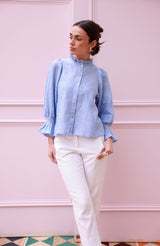 Shelley Blouse Chambray Linen with Crisp White Hand Smocking Edition 21