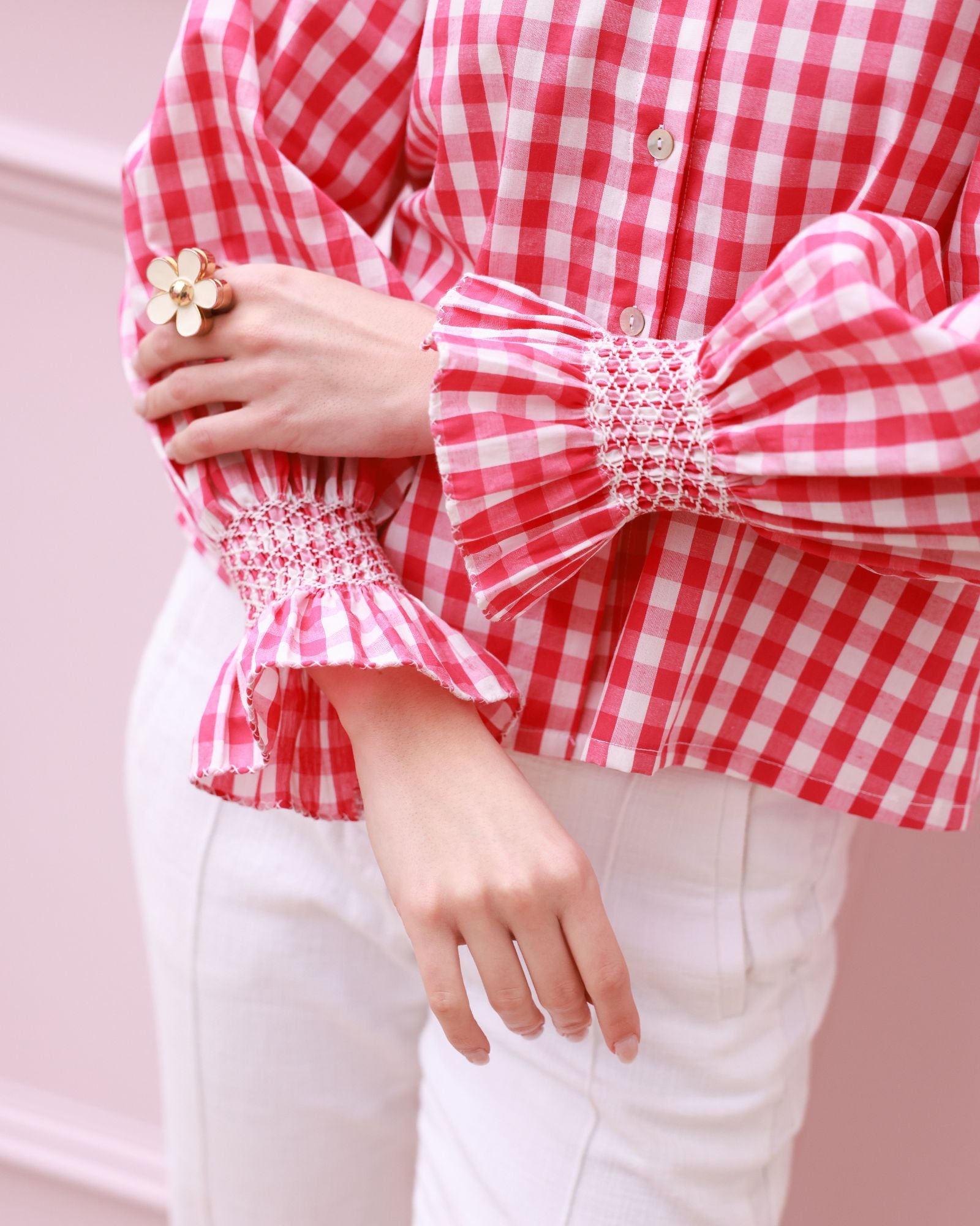 Shelley Blouse Raspberry Gingham with Milk Hand Smocking Edition 20