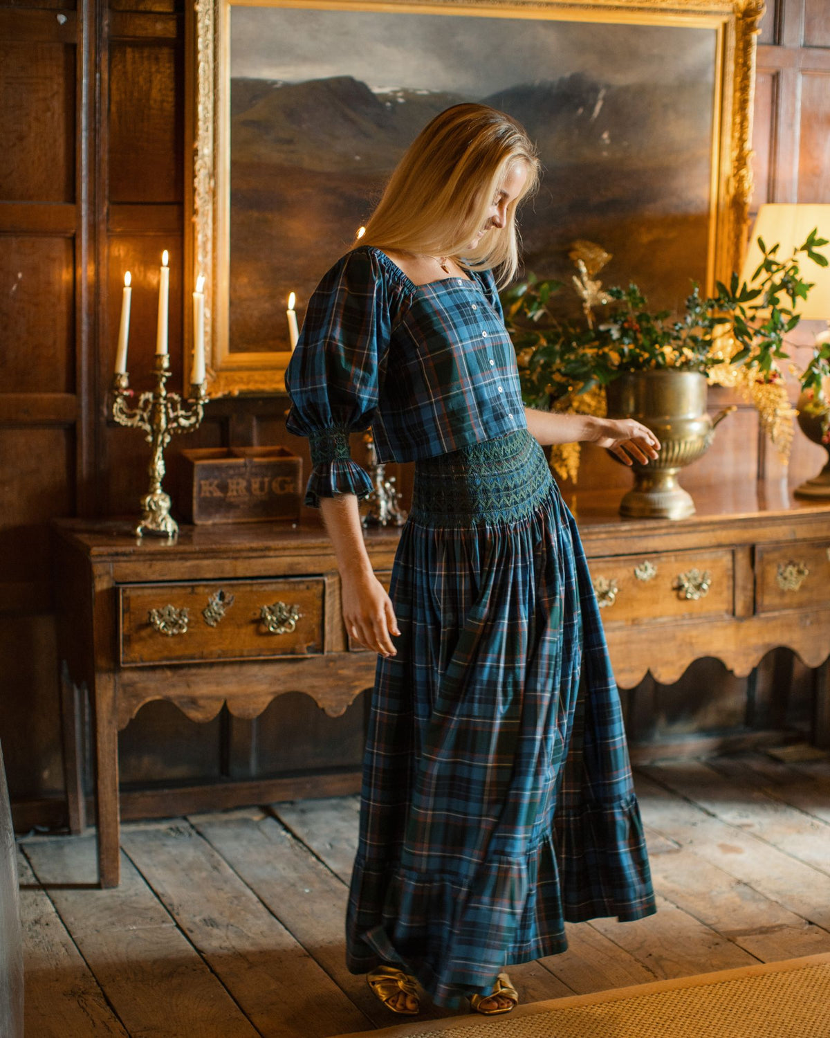 Maxi Sullivan Skirt St Andrews Tartan with Holly Leaf Hand Smocking