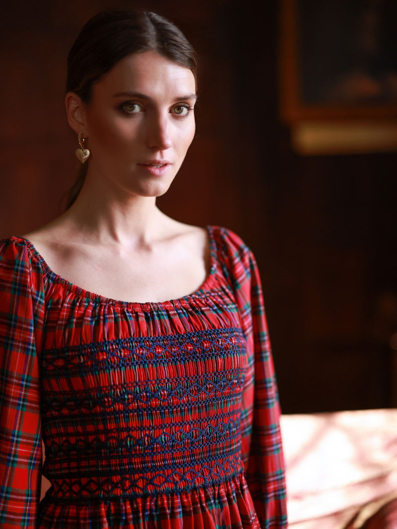 Amelia Earhart Dress Macgregor Tartan with Navy Hand Smocking