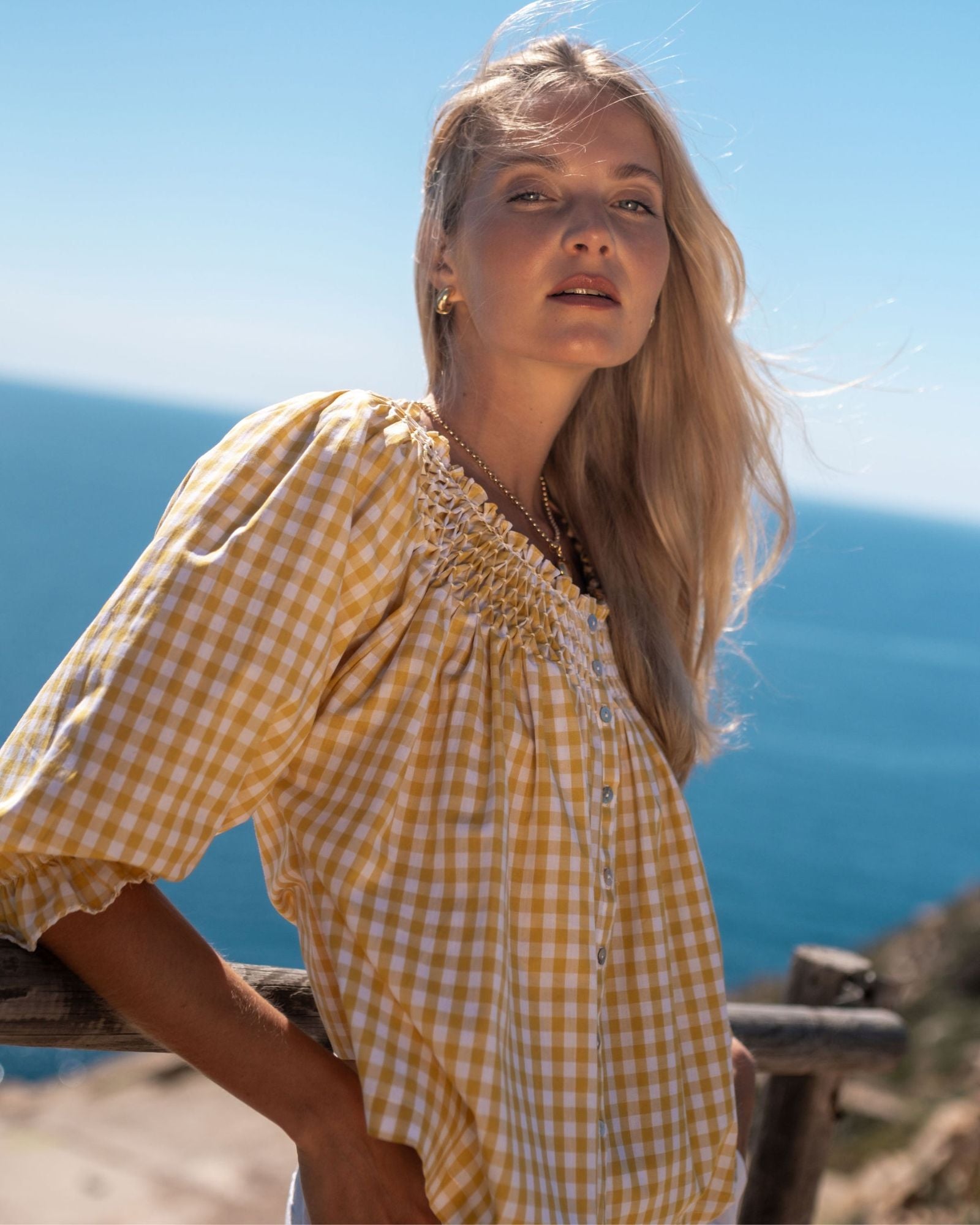 Clark Blouse Custard Gingham with Seagull Hand Smocking Edition 2
