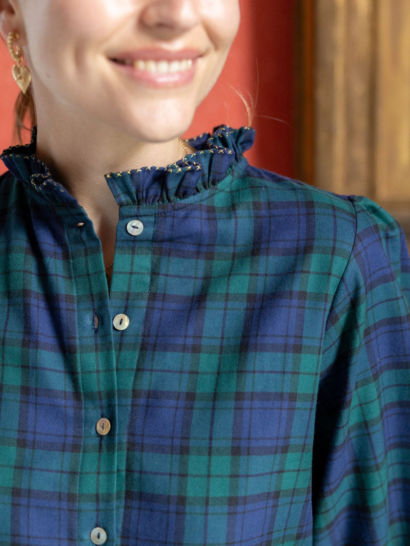 Shelley Blouse Black Watch Tartan with Royal Navy Hand Smocking Edition 14