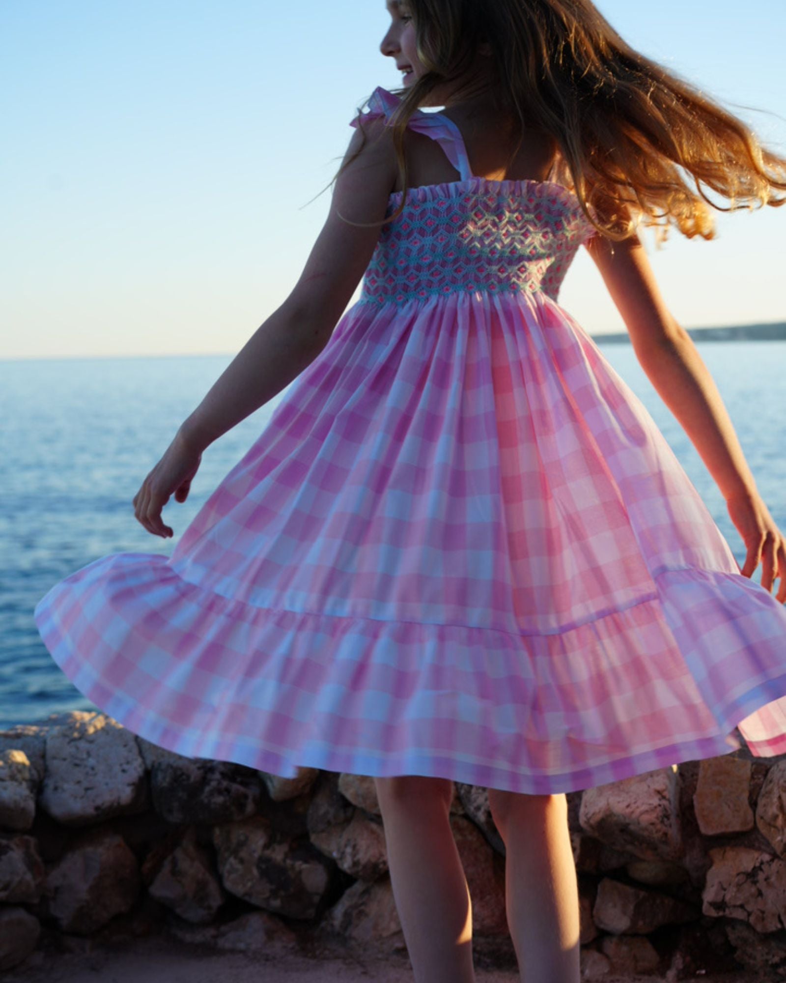 Rachel Carson Girls Dress Candy Floss Gingham with Spearmint Hand Smocking