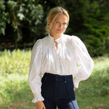 Scholl Women's Blouse White with Ivory Hand Smocking