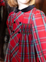 Margaret Thatcher Dress Red Royal Stewart with Nutcracker Hand Smocking