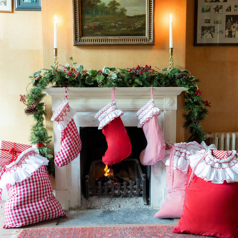 Edit58 x Smock London Red Gingham Sack with Crimson Ribbon Hand Smocking