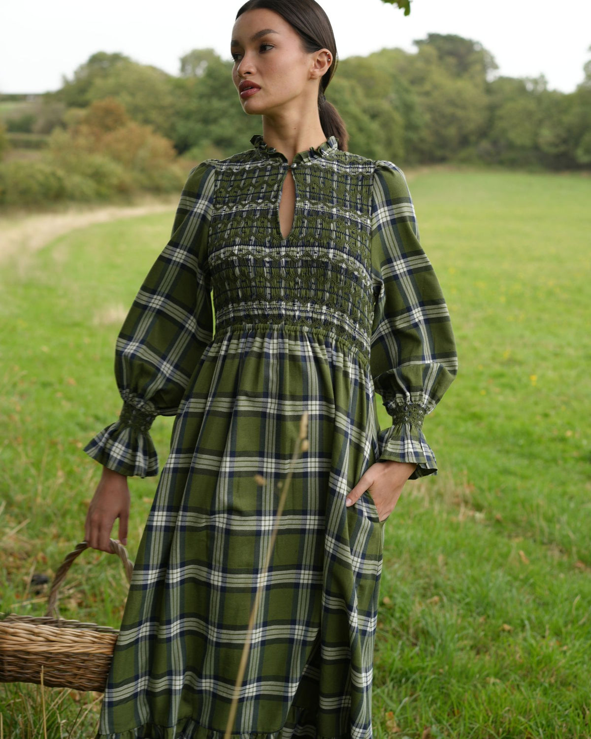 Emmeline Pankhurst Women's Dress Glen Check Tartan with Highlands and Lowlands Hand Smocking