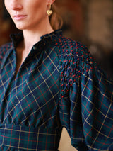 Aloha Wanderwell Dress McLaren Tartan with Cranberry Hand Smocking